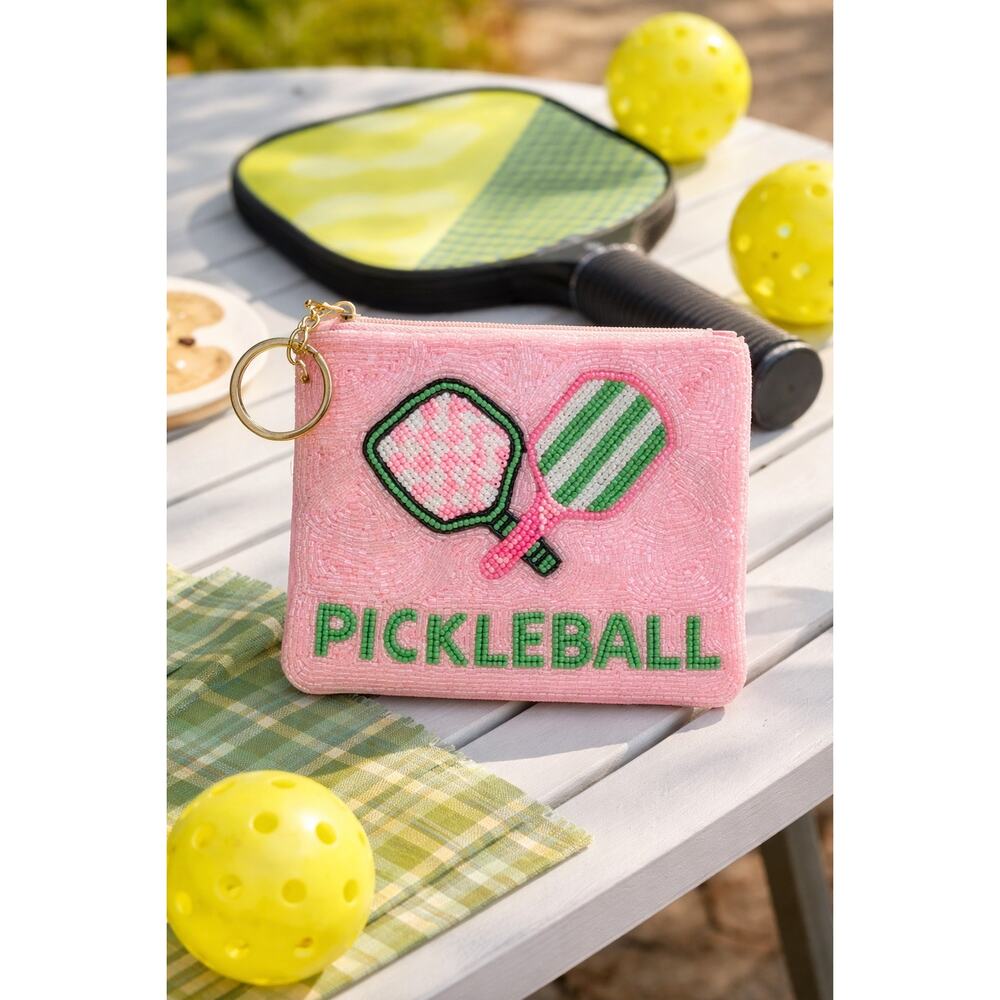 Beaded Pickleball Zippered Keyring Pouch